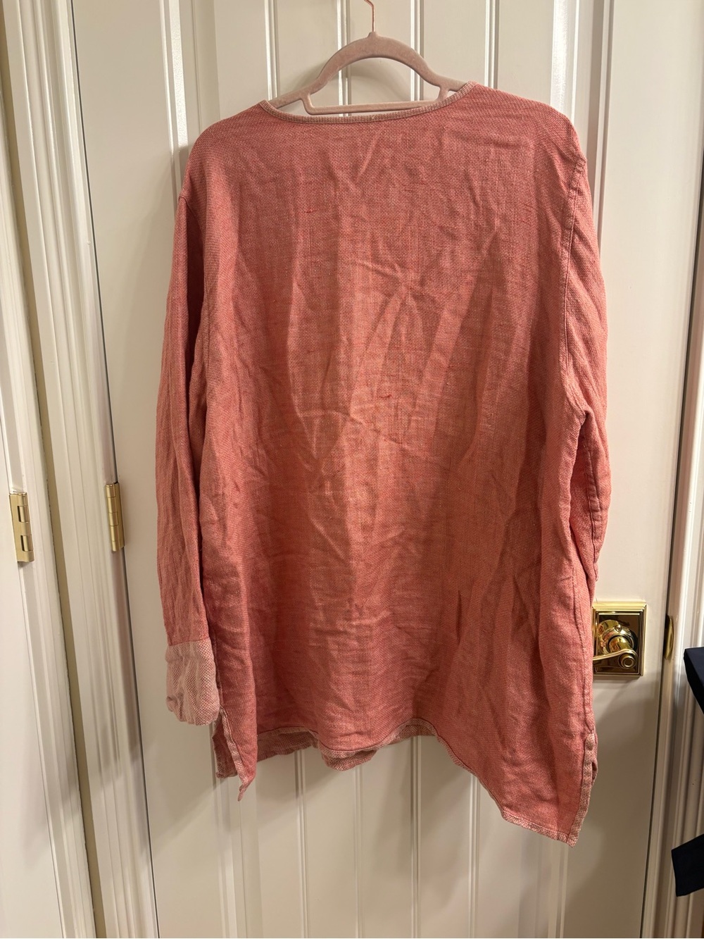 Flax Reversible Tunic Linen Lagenlook Pink Long Sleeve V Neck Button Top Size L - Picture 2 of 8